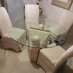 Chic Cream Dining Set with Glass Top